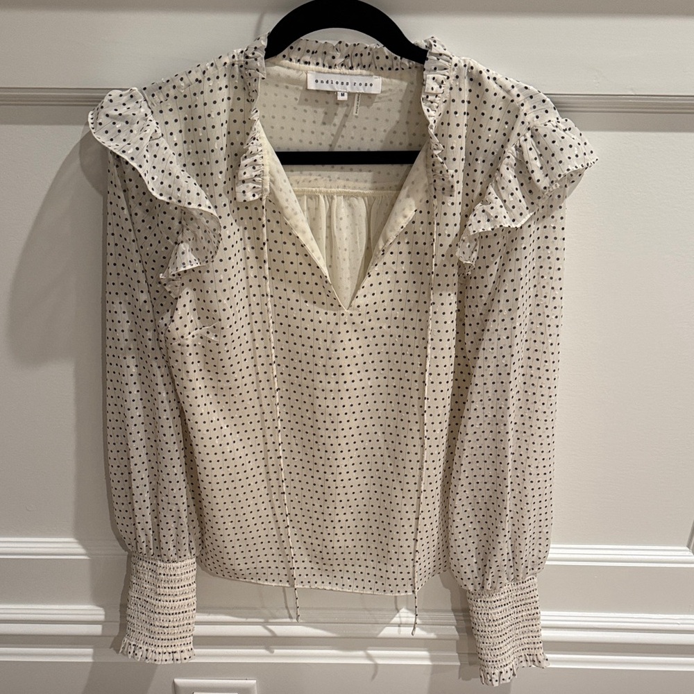Rebecca Taylor Cream Blouse with Black Polka Dots